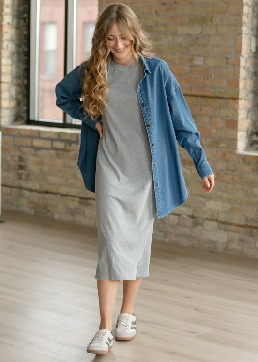 Baylor Gray Ribbed T-shirt Dress