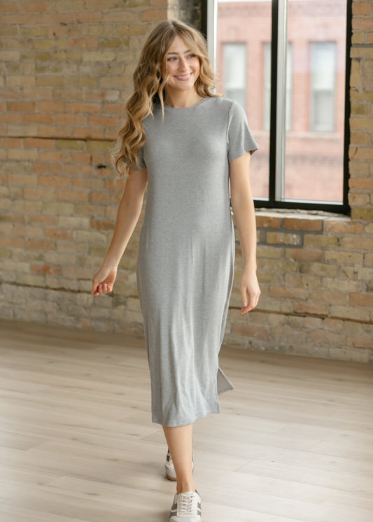 Baylor Gray Ribbed T-shirt Dress