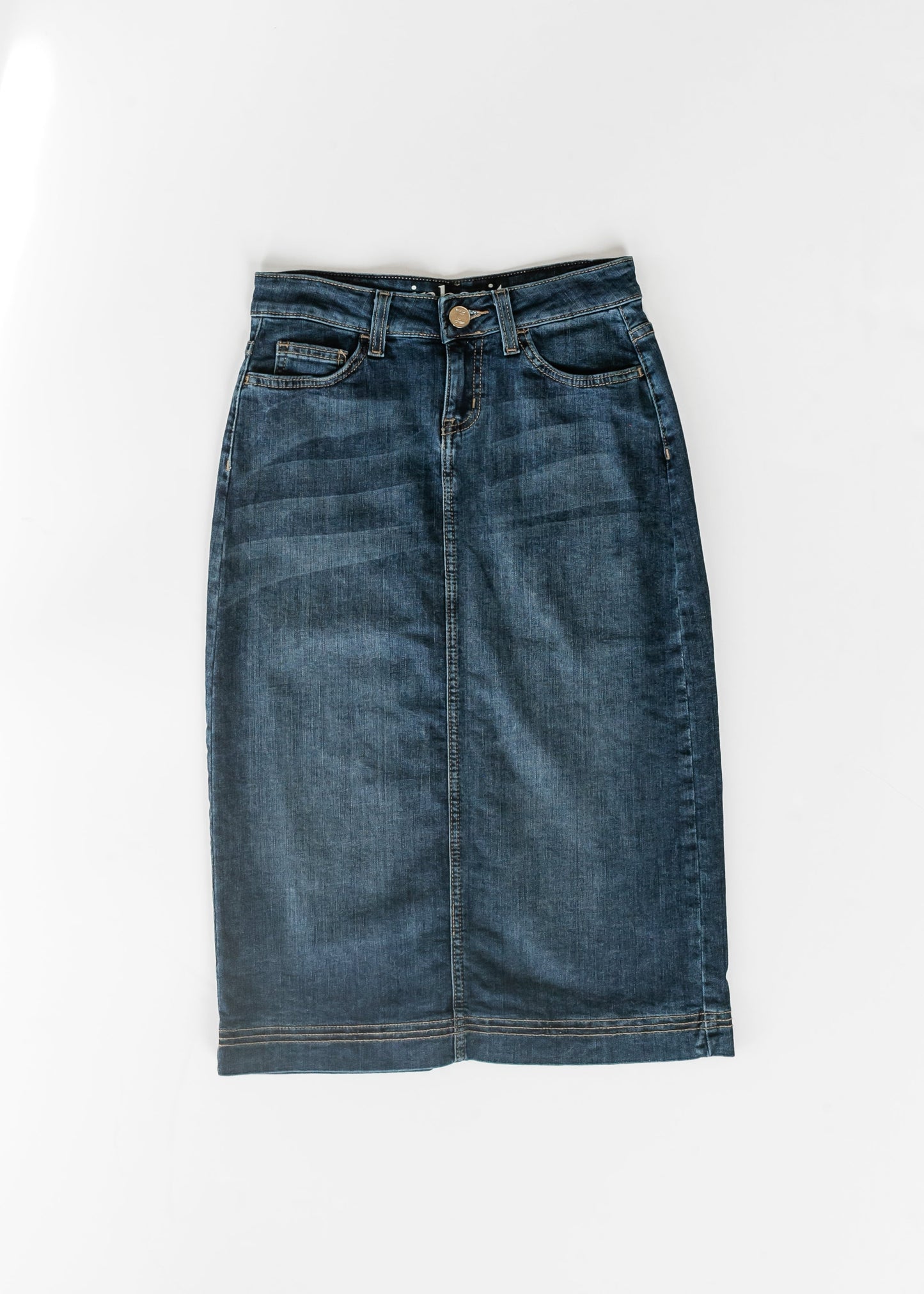 Bryn Dark Wash Denim Midi Skirt