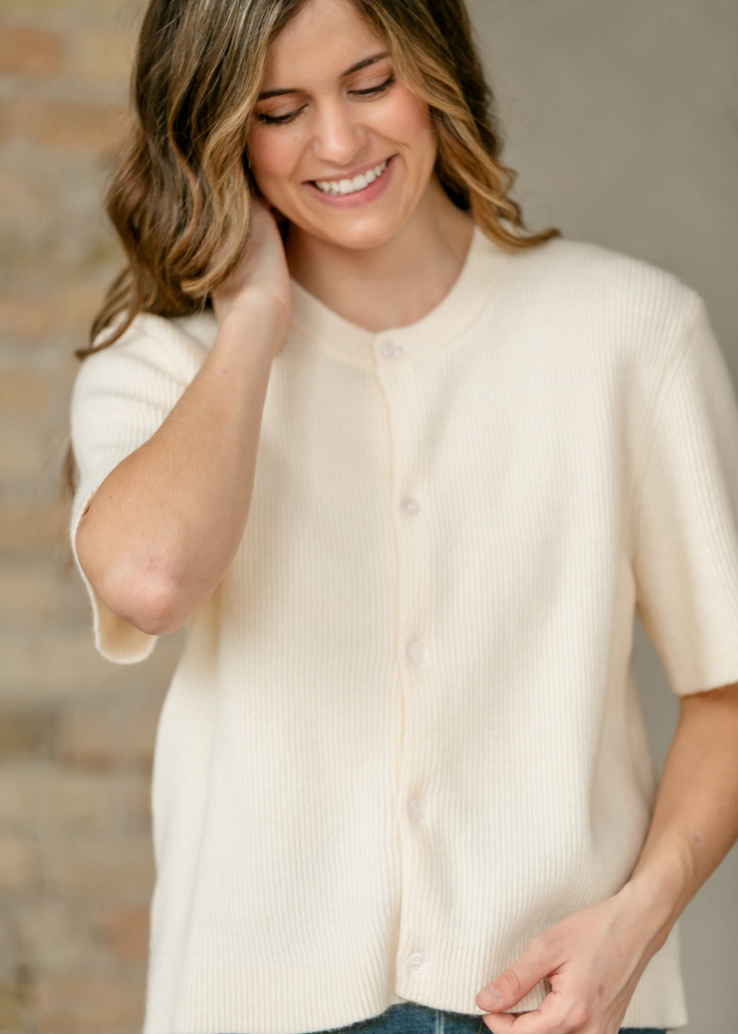 Zadie Ivory Short Sleeeve Button Cardigan