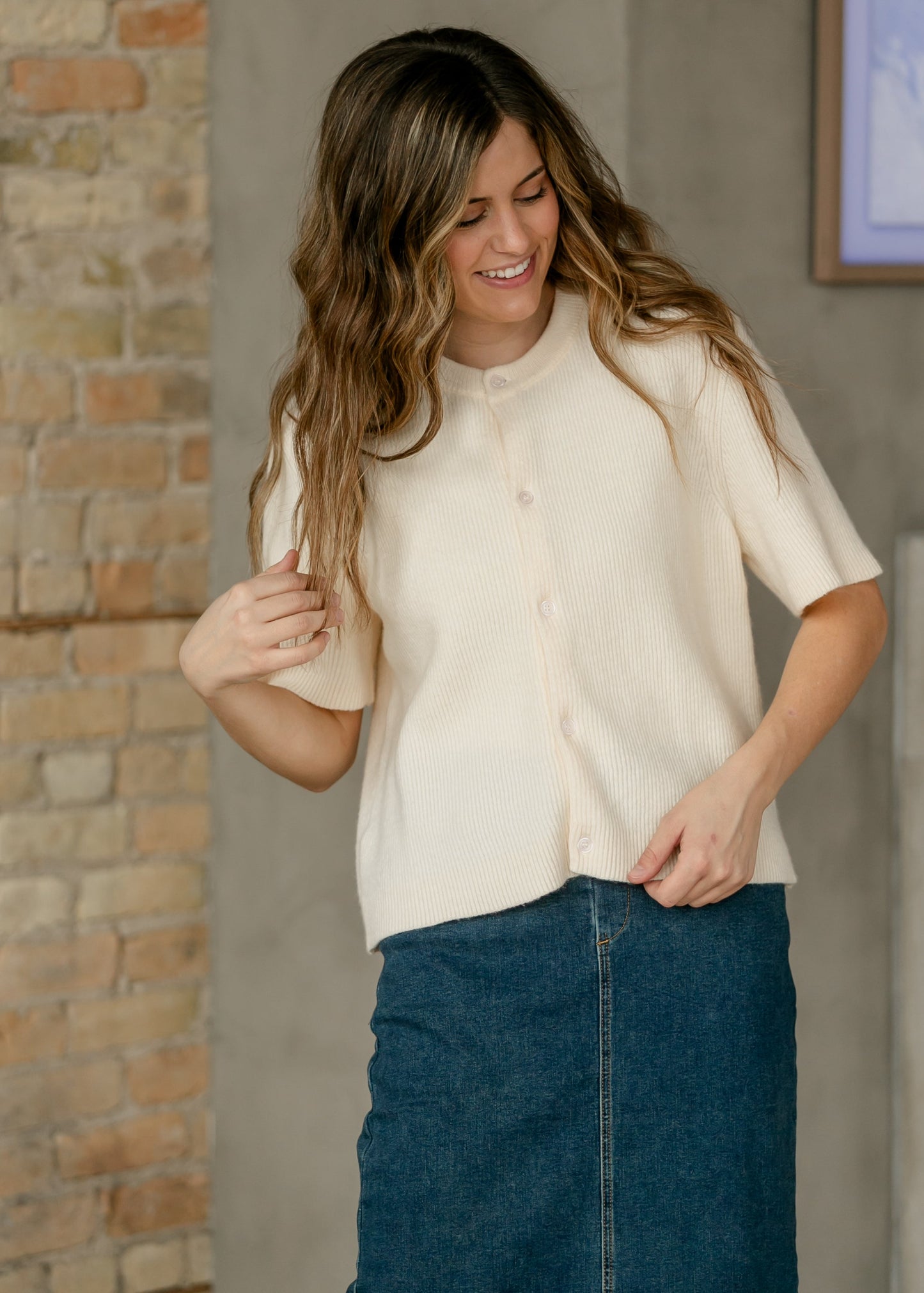 Zadie Ivory Short Sleeeve Button Cardigan