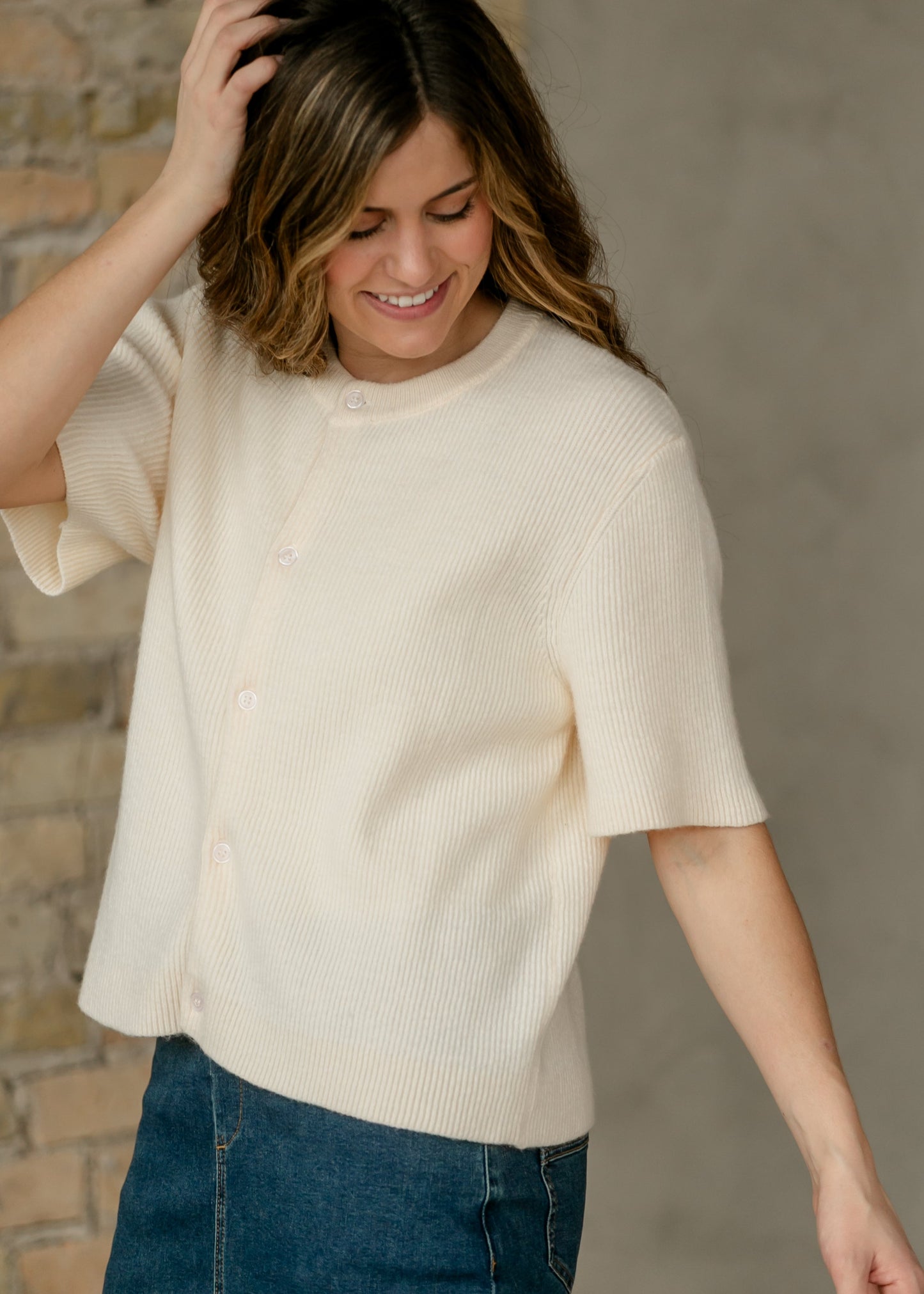 Zadie Ivory Short Sleeeve Button Cardigan