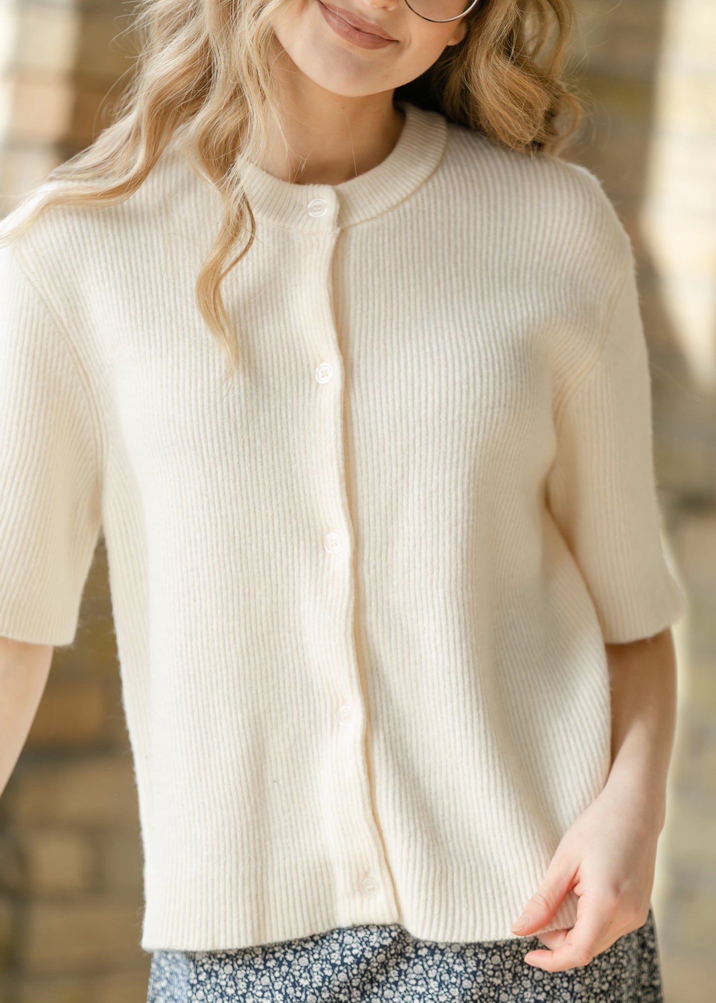 Zadie Ivory Short Sleeeve Button Cardigan